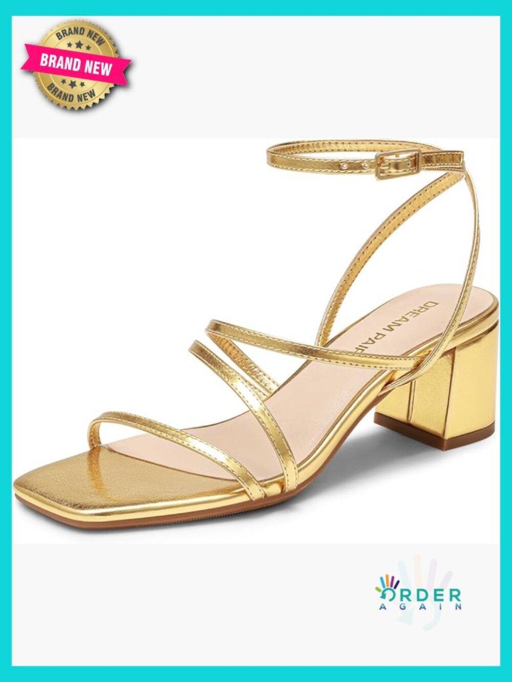 Strappy Block Heel Sandals Chunky Low Heeled Dressy Square Toe Party Wedding